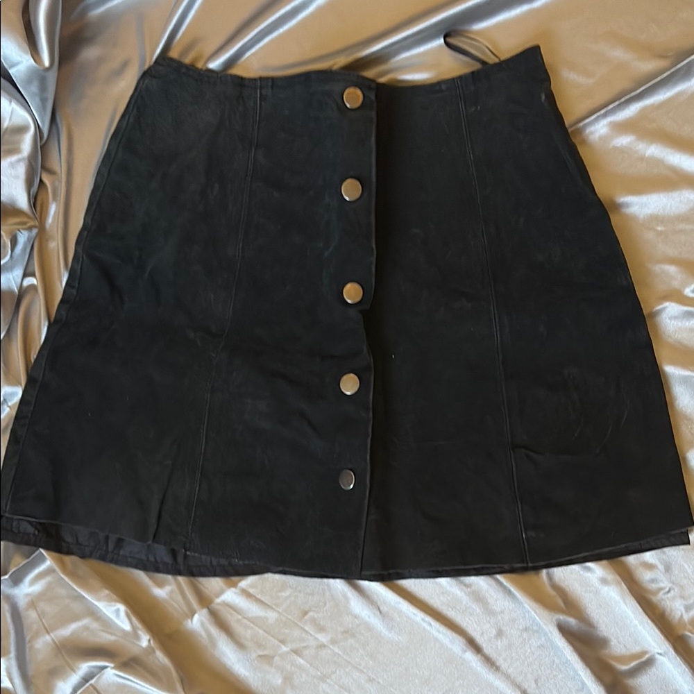 Brandy Melville Black Wrap Around Leather Button Snap Front Skirt